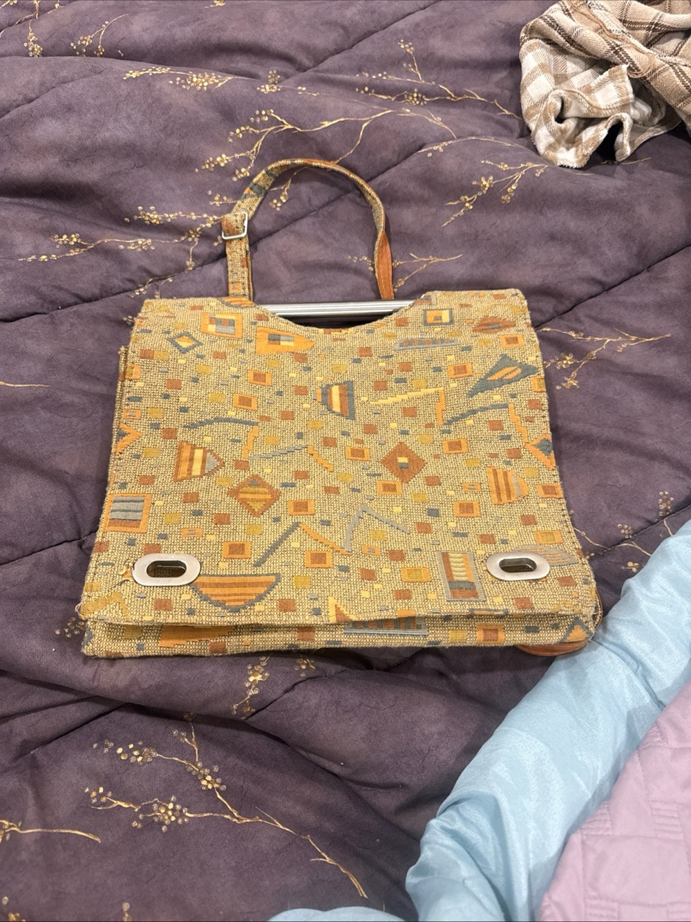 Vintage Geometric Tapestry Handbag in Mustard Orange